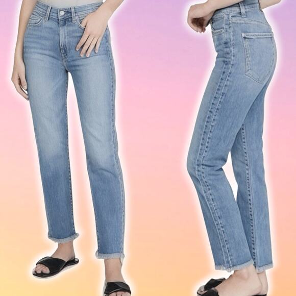 7 FOR ALL MANKIND High Rise Straight Leg Jeans Frayed Hem Women Sz 28 - Picture 1 of 8